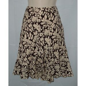 Ruffled Hem Brown Floral Sz 8 Lined Side Zip Knee Length Skirt AMERICAN LIVING
